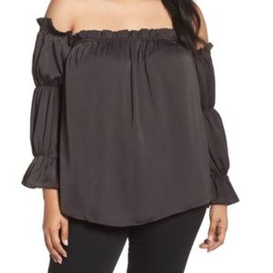 Soprano Silver Gray Off the Shoulder Pull On Long Sleeve Blouse / Shirt / Top.